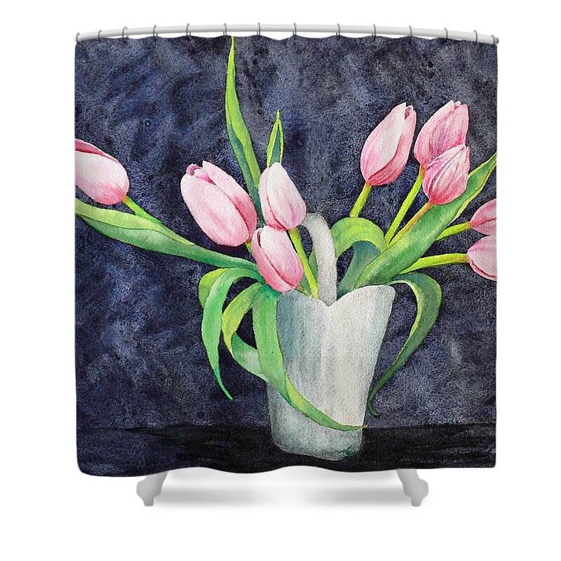 Watercolor Shower Curtain featuring the painting Pretty Pink Tulips by Dee Carpenter