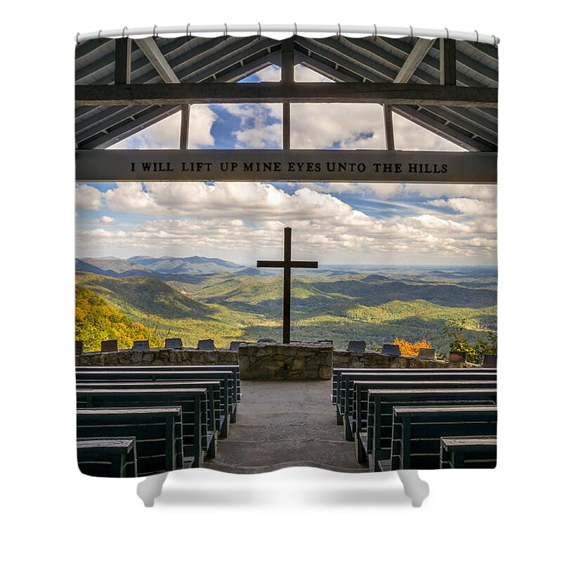 Pretty Place Chapel Shower Curtain featuring the photograph Pretty Place Chapel - Blue Ridge Mountains SC by Dave Allen
