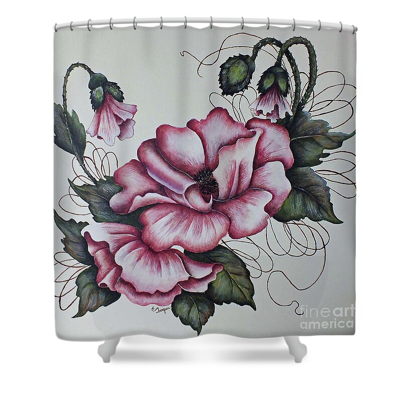 Poppies Shower Curtain featuring the painting Pretty Poppies Acrylic Painting by Cindy Treger