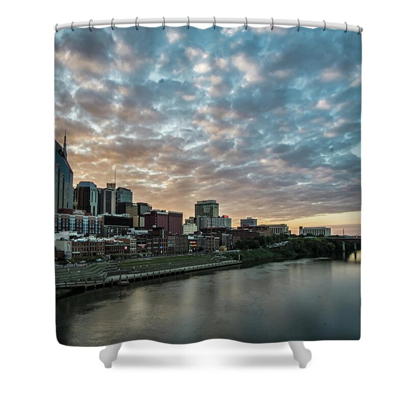 Nashville Shower Curtain featuring the photograph Pretty sky and Nashville skyline by Sven Brogren