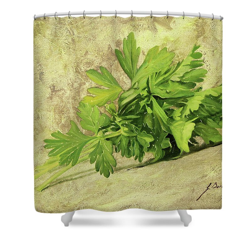Parsley Shower Curtain featuring the painting Prezzemolo by Guido Borelli