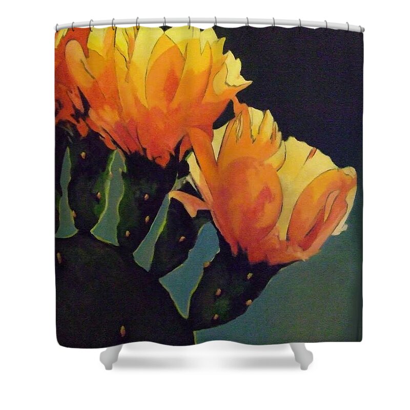  Shower Curtain featuring the painting Prickly Pear Blooming by Jessica Anne Thomas