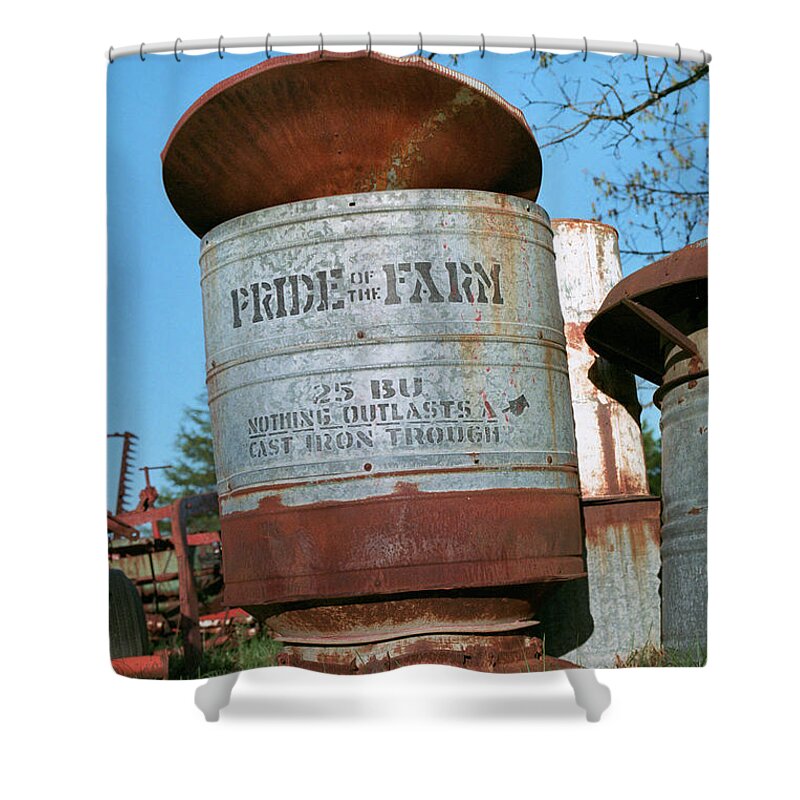Farm Shower Curtain featuring the photograph Pride of the Farm 25 bushel feeder by Grant Groberg