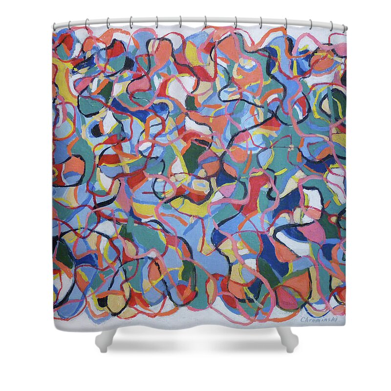 Abstract Shower Curtain featuring the painting Primary Colors Swirls by Stan Chraminski