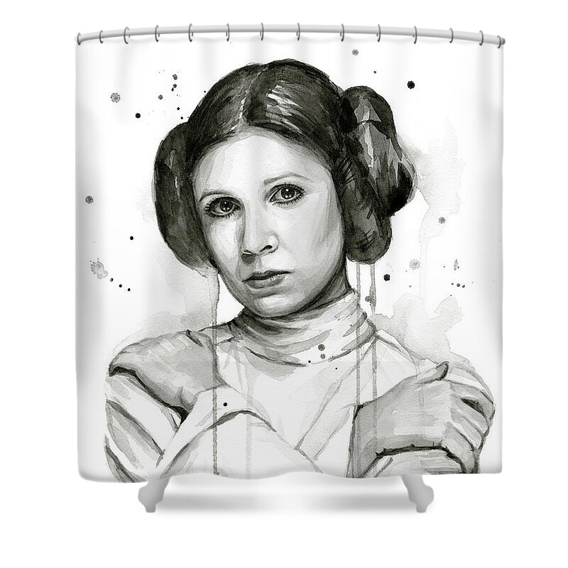 Leia Shower Curtain featuring the painting Princess Leia Portrait Carrie Fisher Art by Olga Shvartsur