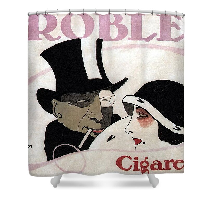 Problem Shower Curtain featuring the mixed media Problem Cigarettes - Vintage Art Nouveau Advertising Poster by Hans Rudi Erdt by Studio Grafiikka