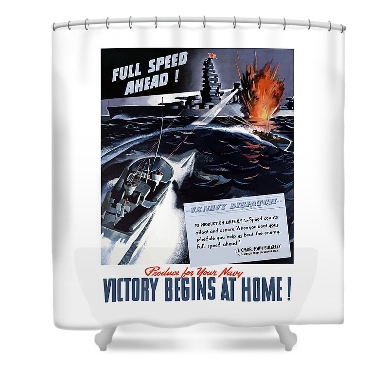 World War Ii Shower Curtain featuring the painting Produce For Your Navy by War Is Hell Store