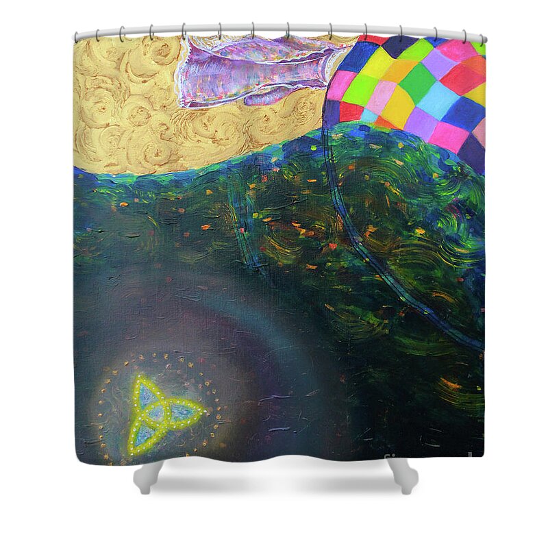New Mantle Shower Curtain featuring the painting Prophetic Message Sketch 44 New Mantle by Anne Cameron Cutri