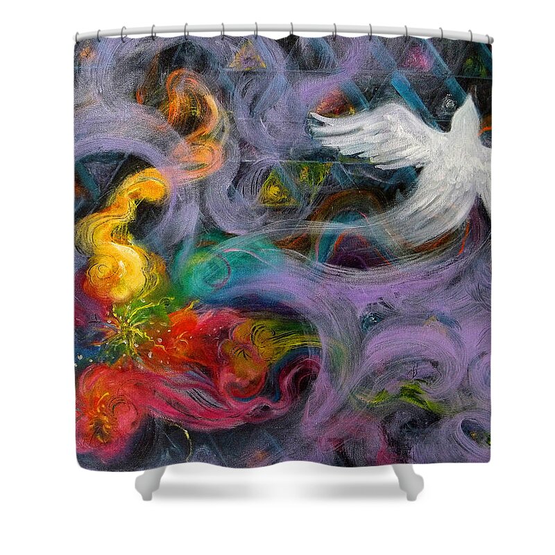 Dove Shower Curtain featuring the painting Prophetic Message Sketch Painting 10 Divine Pattern Dove by Anne Cameron Cutri
