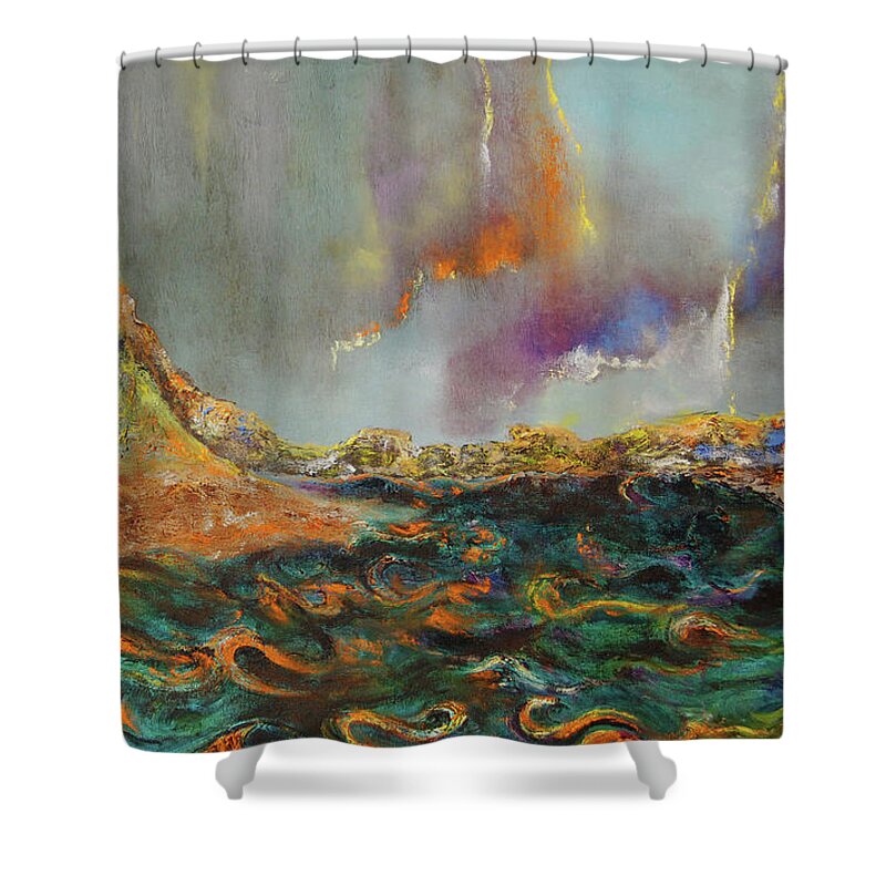 Seascape Shower Curtain featuring the painting Protected by Anitra Handley-Boyt