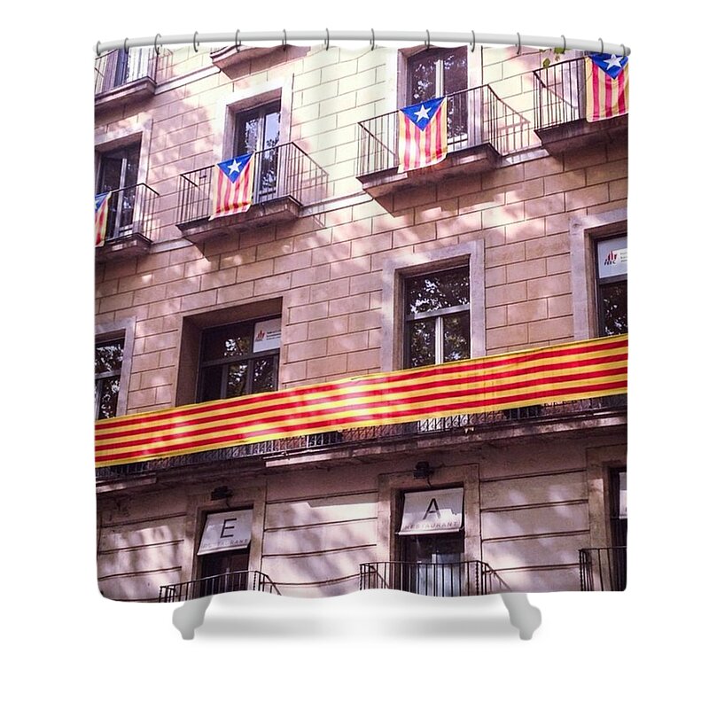 Urban Shower Curtain featuring the photograph Proud To Be Catalan,la Rambla, Barcelona by Janan Yakula