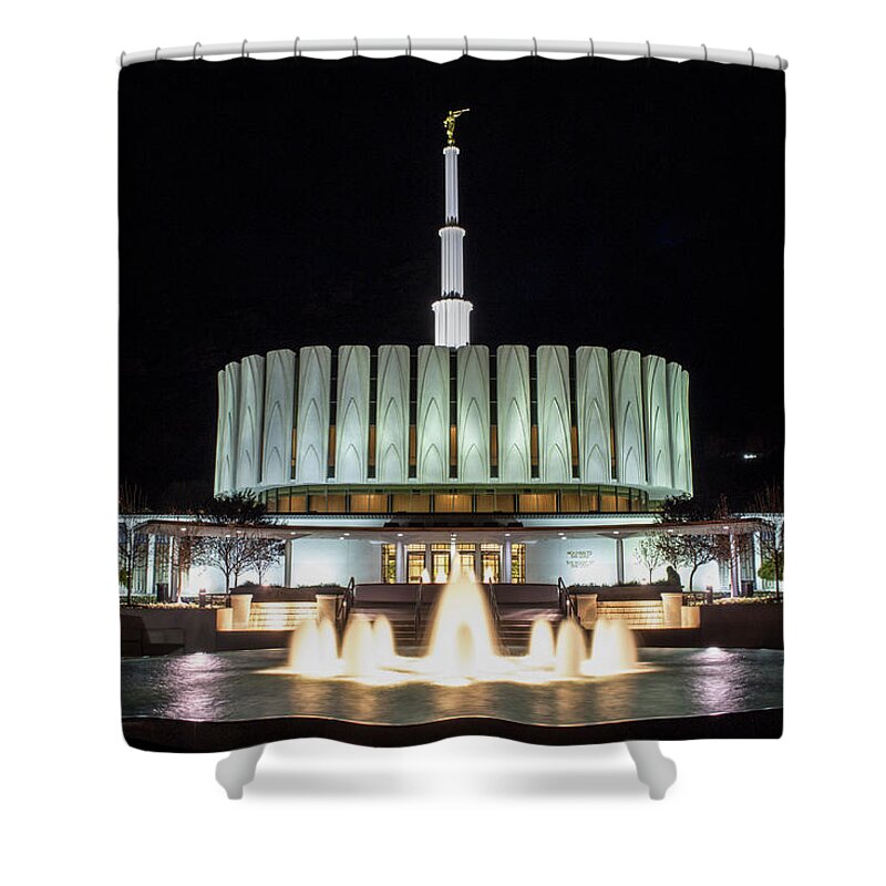 Trees Shower Curtain featuring the photograph Provo Temple at Night by K Bradley Washburn