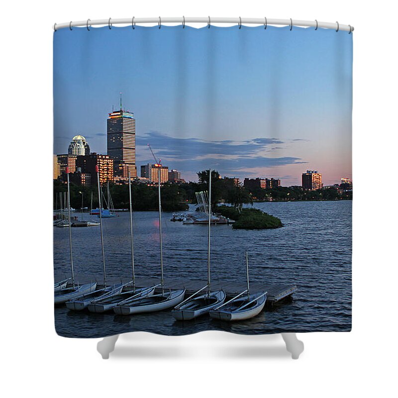 Boston Pride Shower Curtain featuring the photograph Prudential Center lit in Rainbow Colors by Juergen Roth