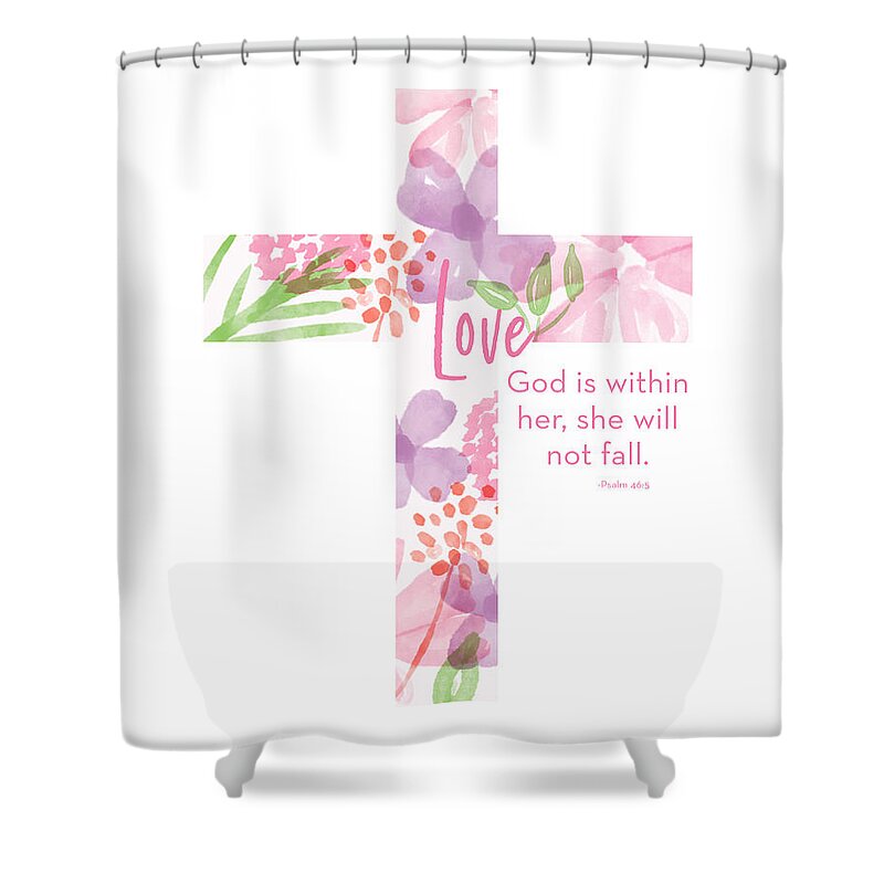 Cross Shower Curtain featuring the mixed media Psalm 46 5 Cross- Art by Linda Woods by Linda Woods