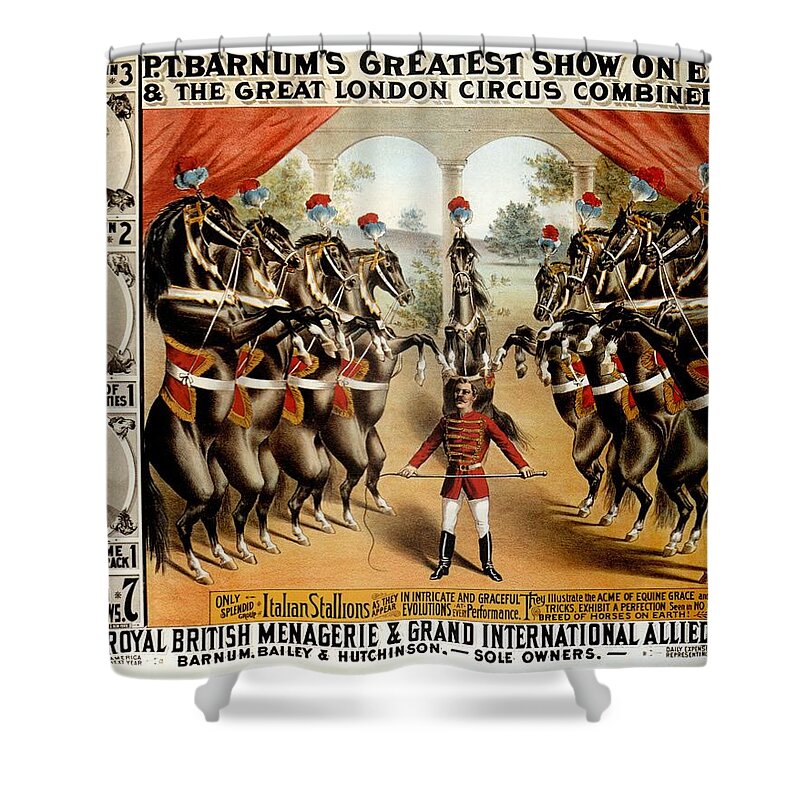 Pt Barnum's Shower Curtain featuring the mixed media PT Barnum's Greatest Show on Earth - Circus - Vintage Advertising Poster by Studio Grafiikka
