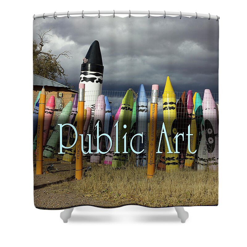 Sign Shower Curtain featuring the digital art Public Art by Becky Titus