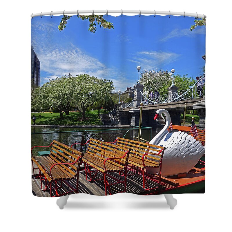 Public Shower Curtain featuring the photograph Public Garden Swan Boat in the Spring Boston MA by Toby McGuire