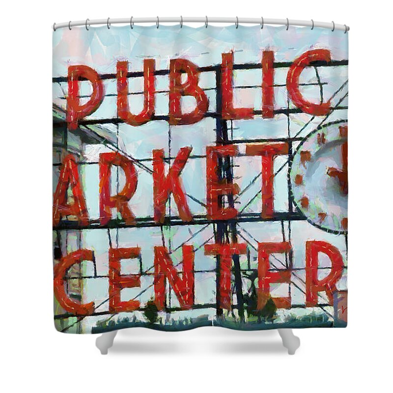 Seattle Shower Curtain featuring the painting Public Market Center by Lynne Jenkins
