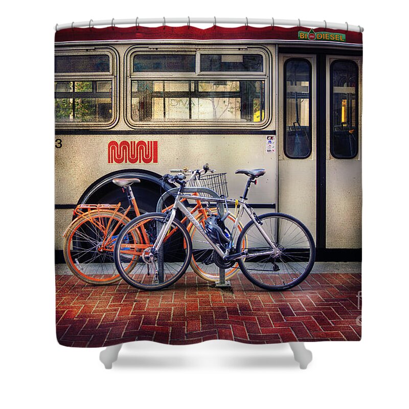 Bicycle Shower Curtain featuring the photograph Public Tier Bicycles by Craig J Satterlee