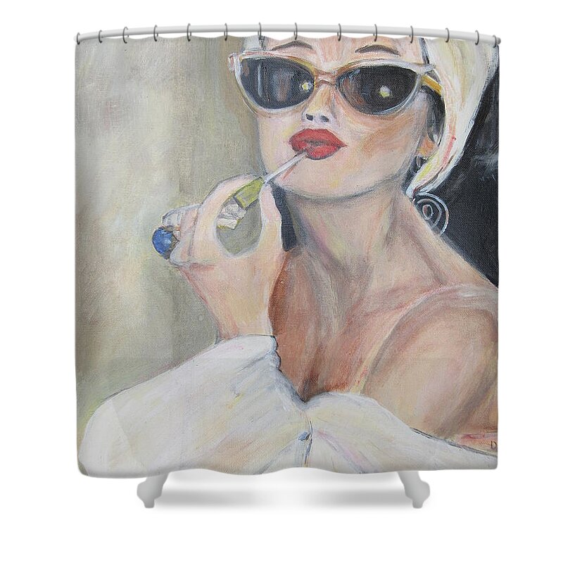 Woman Shower Curtain featuring the painting Pucker Up by Denice Palanuk Wilson