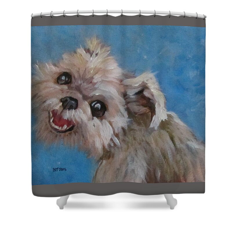 Dog Shower Curtain featuring the painting Pudgy Smiles by Barbara O'Toole