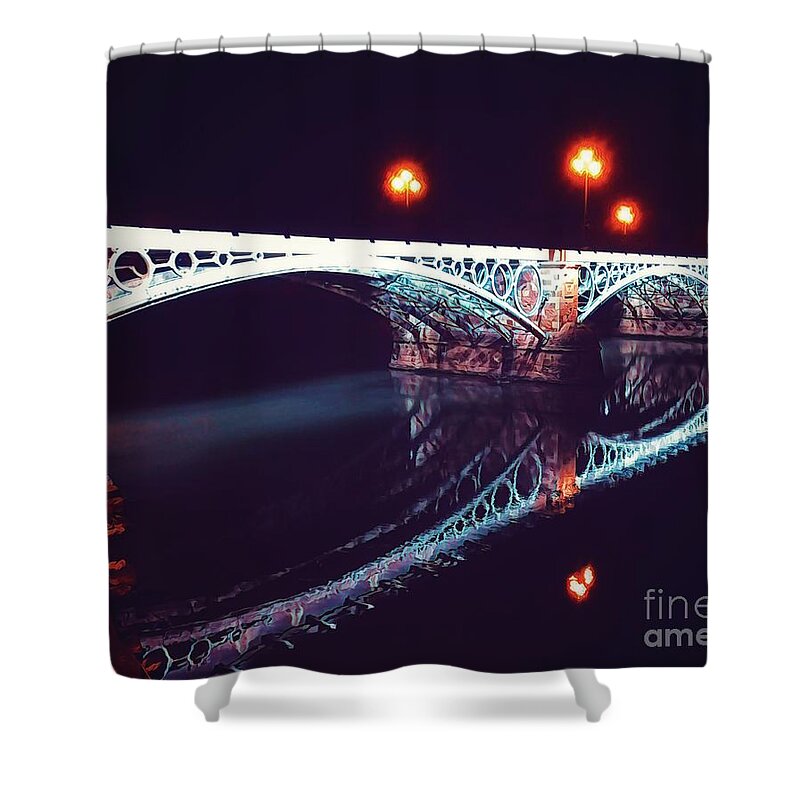 Bridge Shower Curtain featuring the mixed media Puente de Triana by HELGE Art Gallery