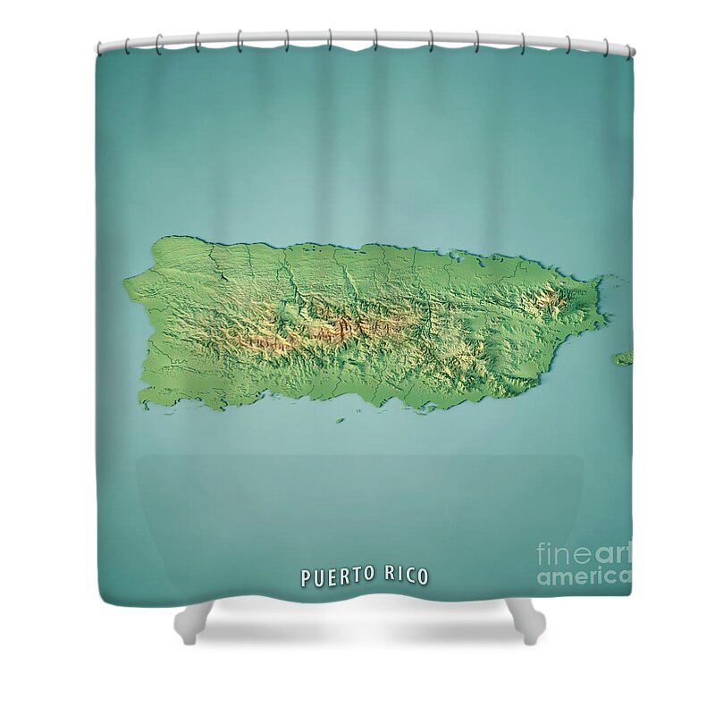 Puerto Rico Shower Curtain featuring the digital art Puerto Rico 3D Render Topographic Map by Frank Ramspott