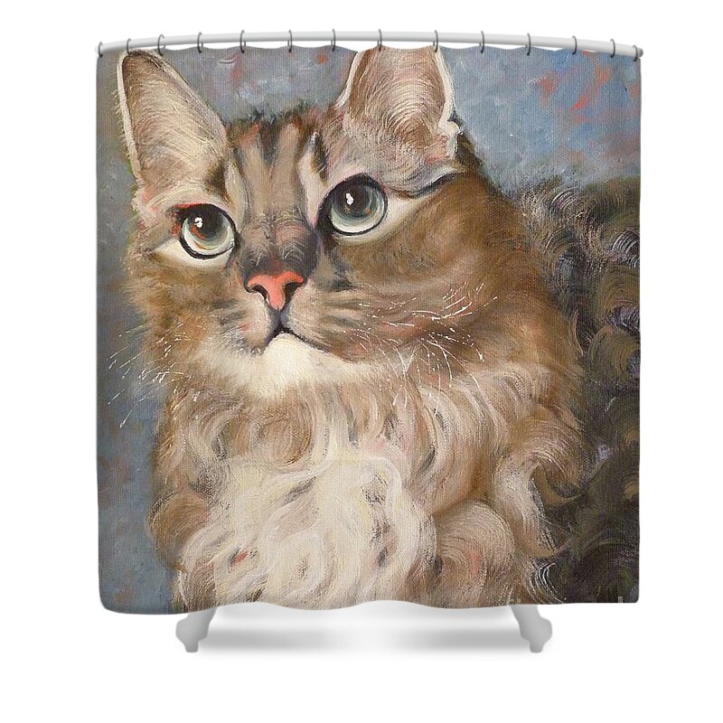 Cat Shower Curtain featuring the painting Puff Ball by Susan A Becker