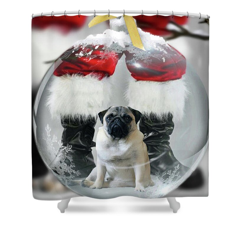 Pug Shower Curtain featuring the photograph Pug and Santa by Jackson Pearson