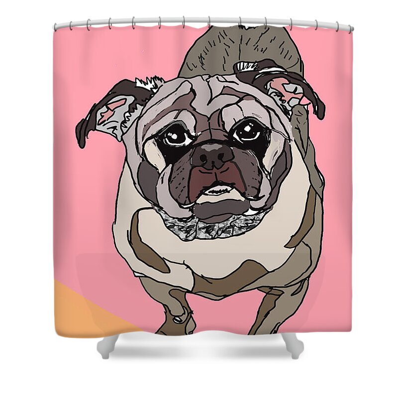 Pug Shower Curtain featuring the digital art Pug in Digi by Ania M Milo