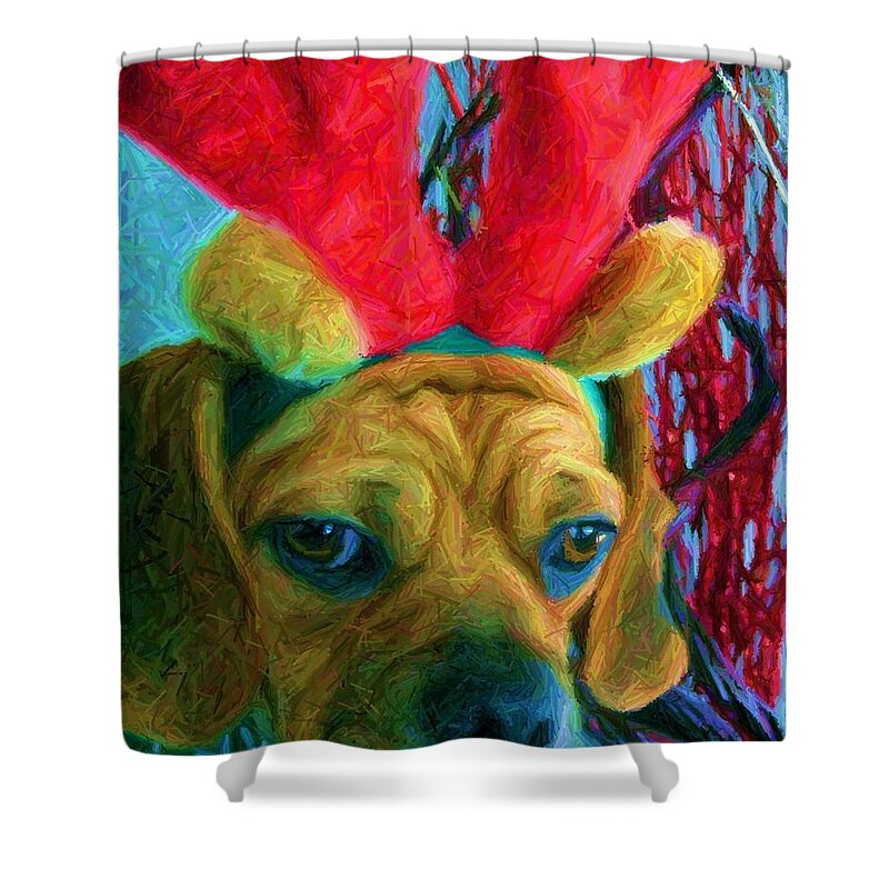 Christmas Shower Curtain featuring the photograph Puggle Holiday by Susan Carella