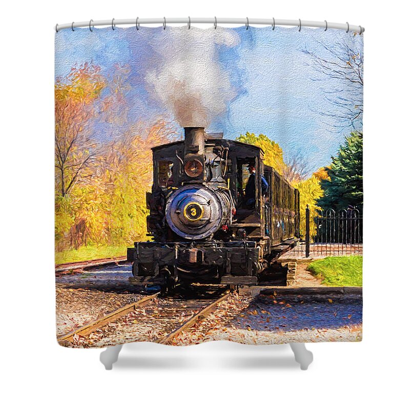Train Shower Curtain featuring the photograph Pulling Into The Station by Susan Rissi Tregoning