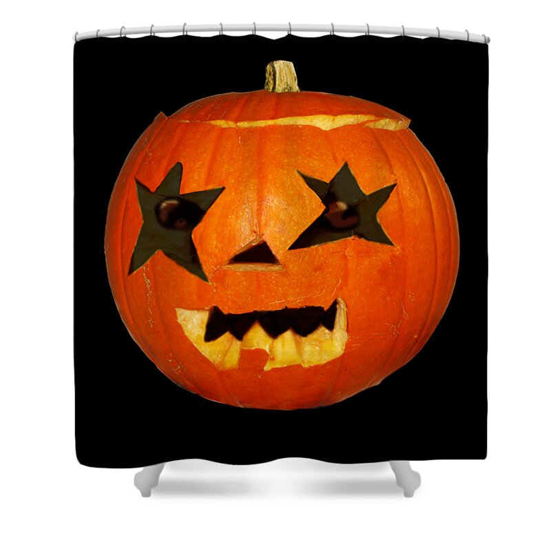 Costume Shower Curtain featuring the photograph Pumpkin Halloween Scare Horror Design by Tom Conway