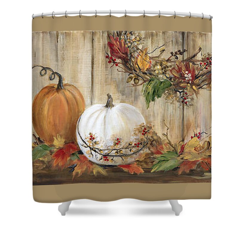 Pumpkins Shower Curtain featuring the painting Pumpkin Panel by Marilyn Dunlap