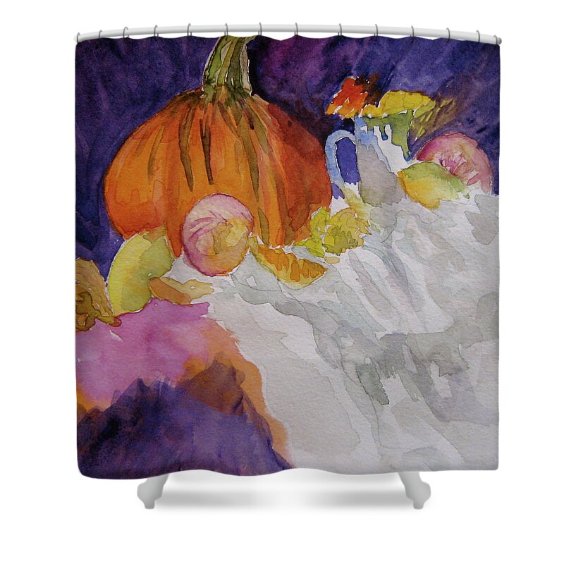 Pumpkin Shower Curtain featuring the painting Pumpkin Still Life by Beverley Harper Tinsley