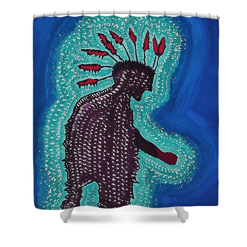 Shaman Shower Curtain featuring the painting Punk Shaman original painting by Sol Luckman