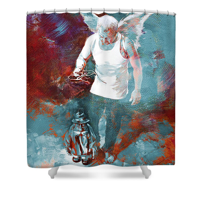 Surreal Shower Curtain featuring the painting Puppet Man 003 by Gull G