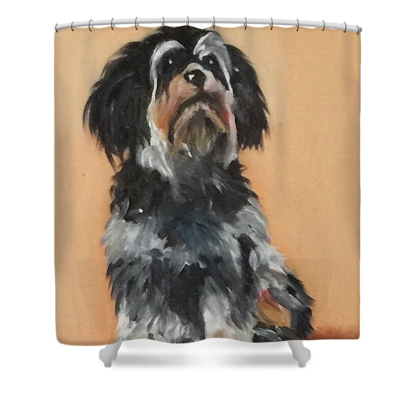 Puppy Shower Curtain featuring the painting Puppy C by Ryszard Ludynia