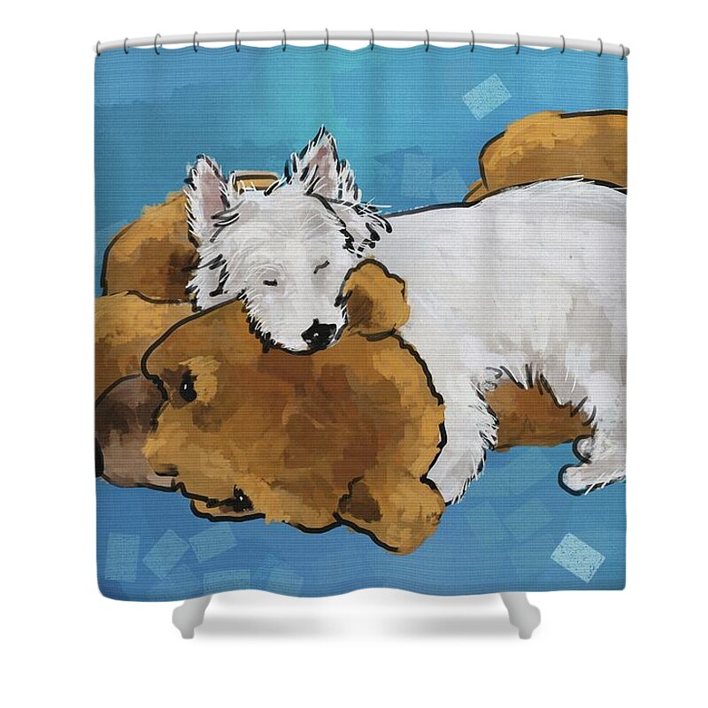 Puppy Shower Curtain featuring the digital art Puppy Love by Debra Baldwin