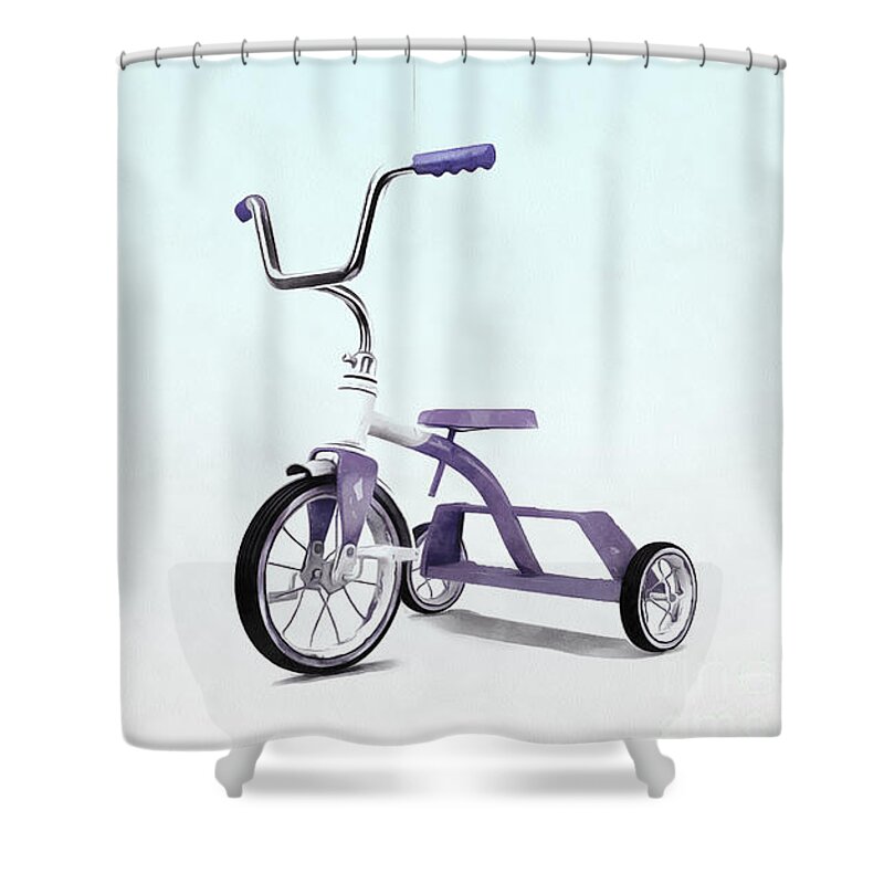Purple Shower Curtain featuring the digital art Purple Balloon Purple Tricycle by Edward Fielding