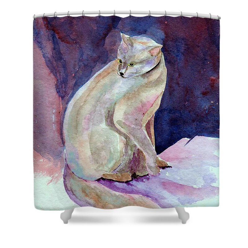 Cat Shower Curtain featuring the painting Purple Cat by Susan Kubes