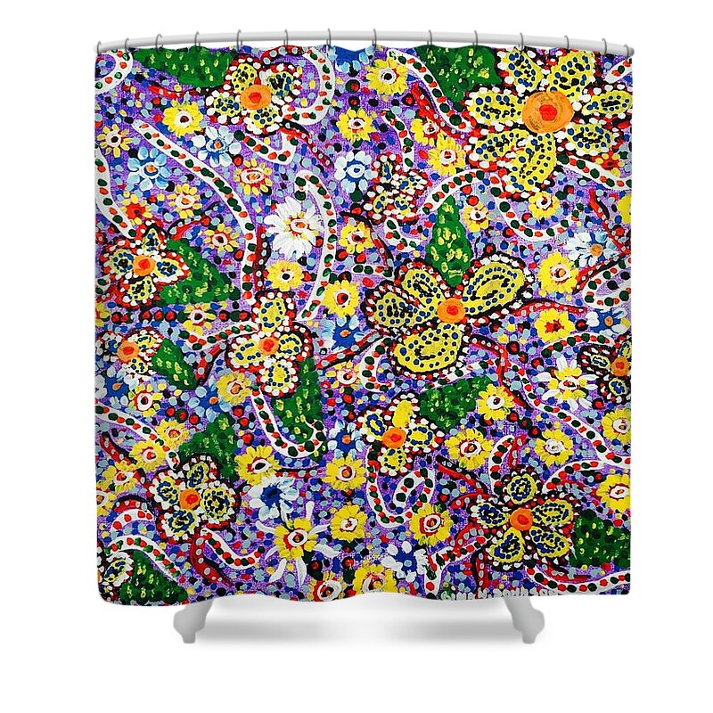 Abstract Shower Curtain featuring the painting Purple dream by Gina Nicolae Johnson