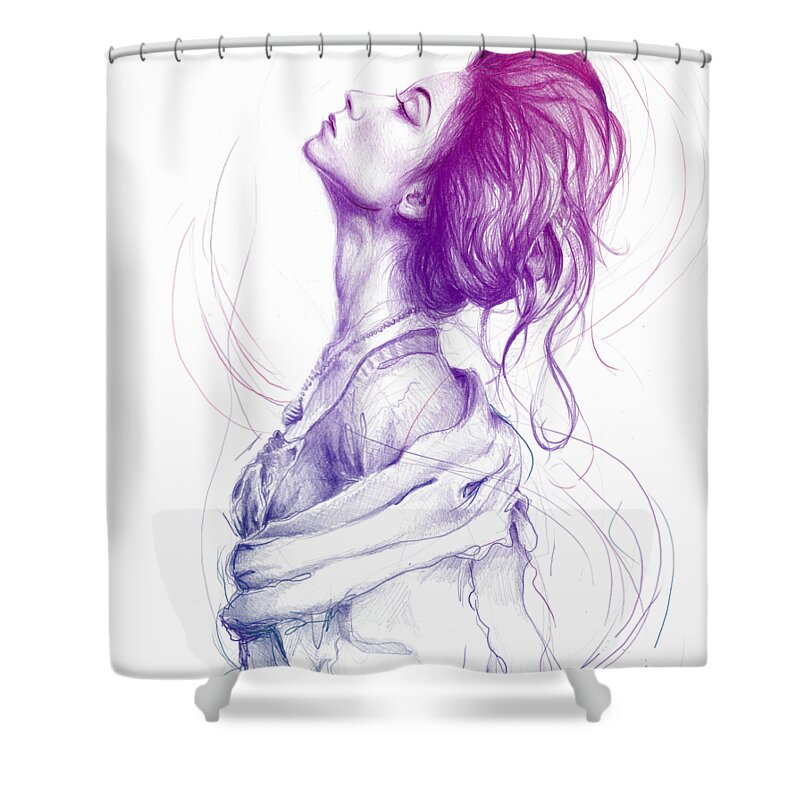 Pencil Portrait Shower Curtain featuring the drawing Purple Fashion Illustration by Olga Shvartsur