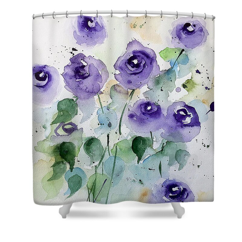Purple Flowers Shower Curtain featuring the painting Purple Flowers Garden by Britta Zehm