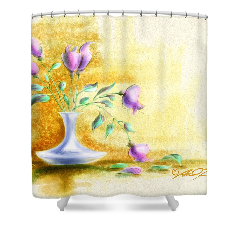 Purple Shower Curtain featuring the painting Purple Flowers in Vase by Dale Turner