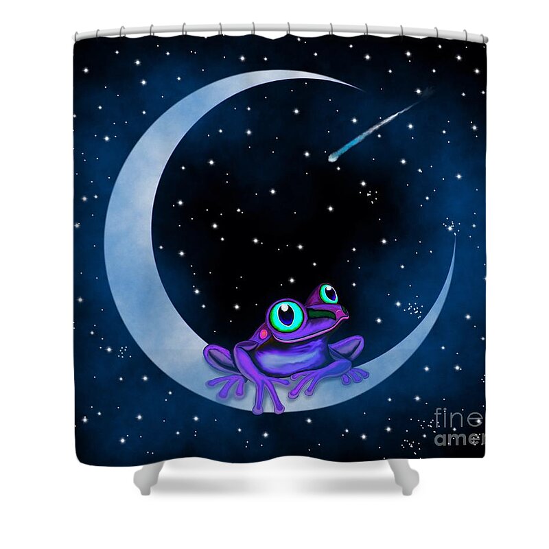Frogs Shower Curtain featuring the painting Purple Frog on a Crescent Moon by Nick Gustafson