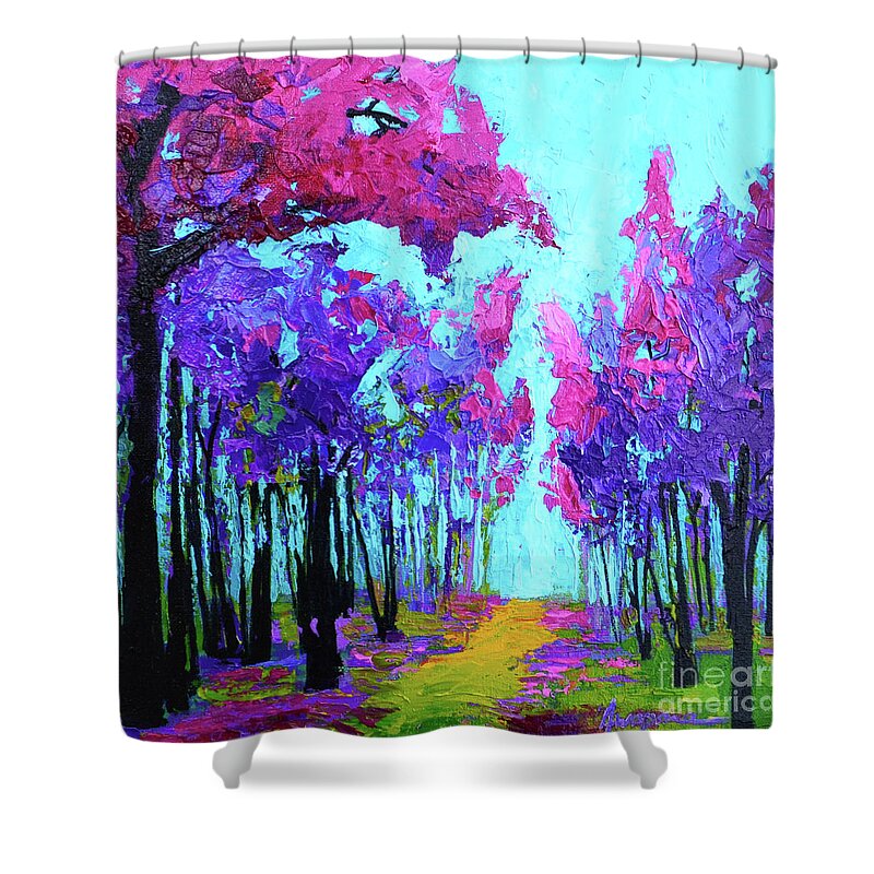 Modern Impressionist Landscape Painting Shower Curtain featuring the painting Forest Trees Modern Impressionist, Palette Knife Painting by Patricia Awapara