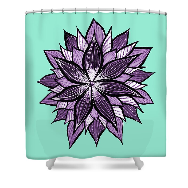 Flower Shower Curtain featuring the drawing Purple Mandala Like Ink Drawn Abstract Flower by Boriana Giormova