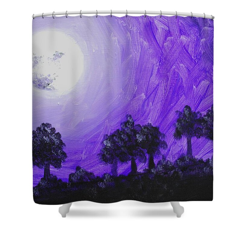 Purple Sky Shower Curtain featuring the painting Purple Moon at Midnight by Emily Page