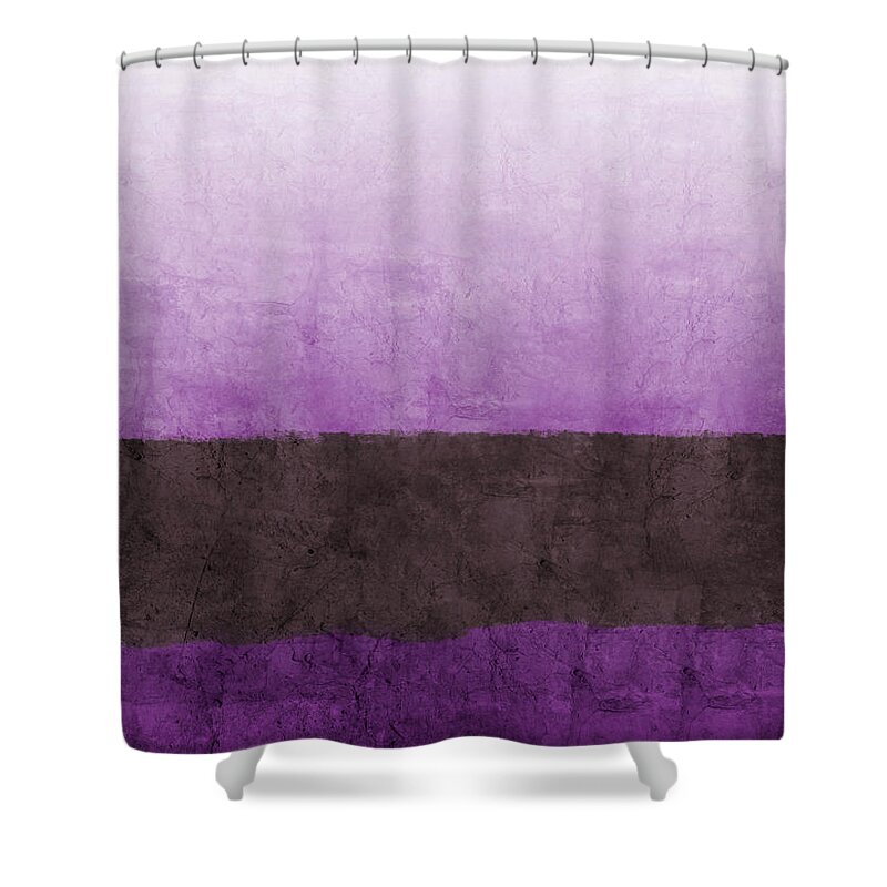 Abstract Landscape Shower Curtain featuring the painting Purple On The Horizon- Art by Linda Woods by Linda Woods